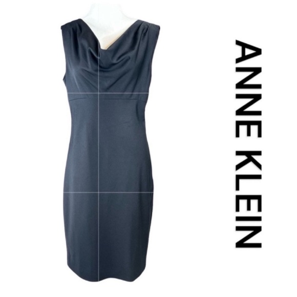 ANNE KLEIN Perfect Little Black Drape Neck Dress, Fully Lined, Side Zip, Size 8. - Picture 1 of 9